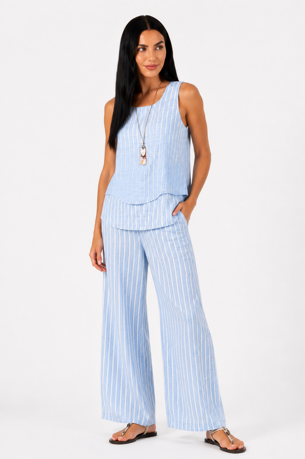 Marivellea | Conjunto de Rayas de Dos Piezas con Pantalón Ancho