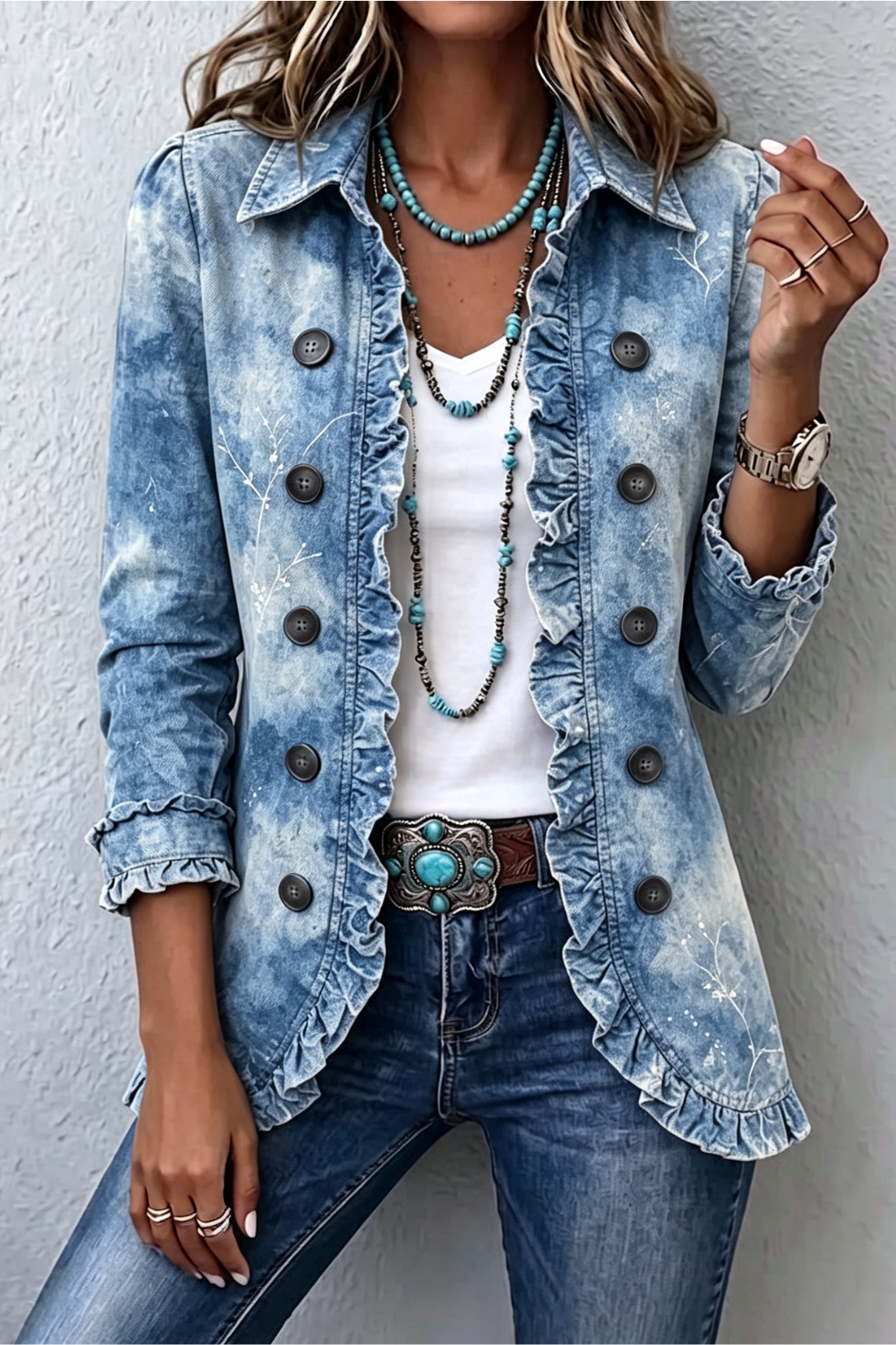 Chaqueta Bohemia con Estampado Botánico y Volantes