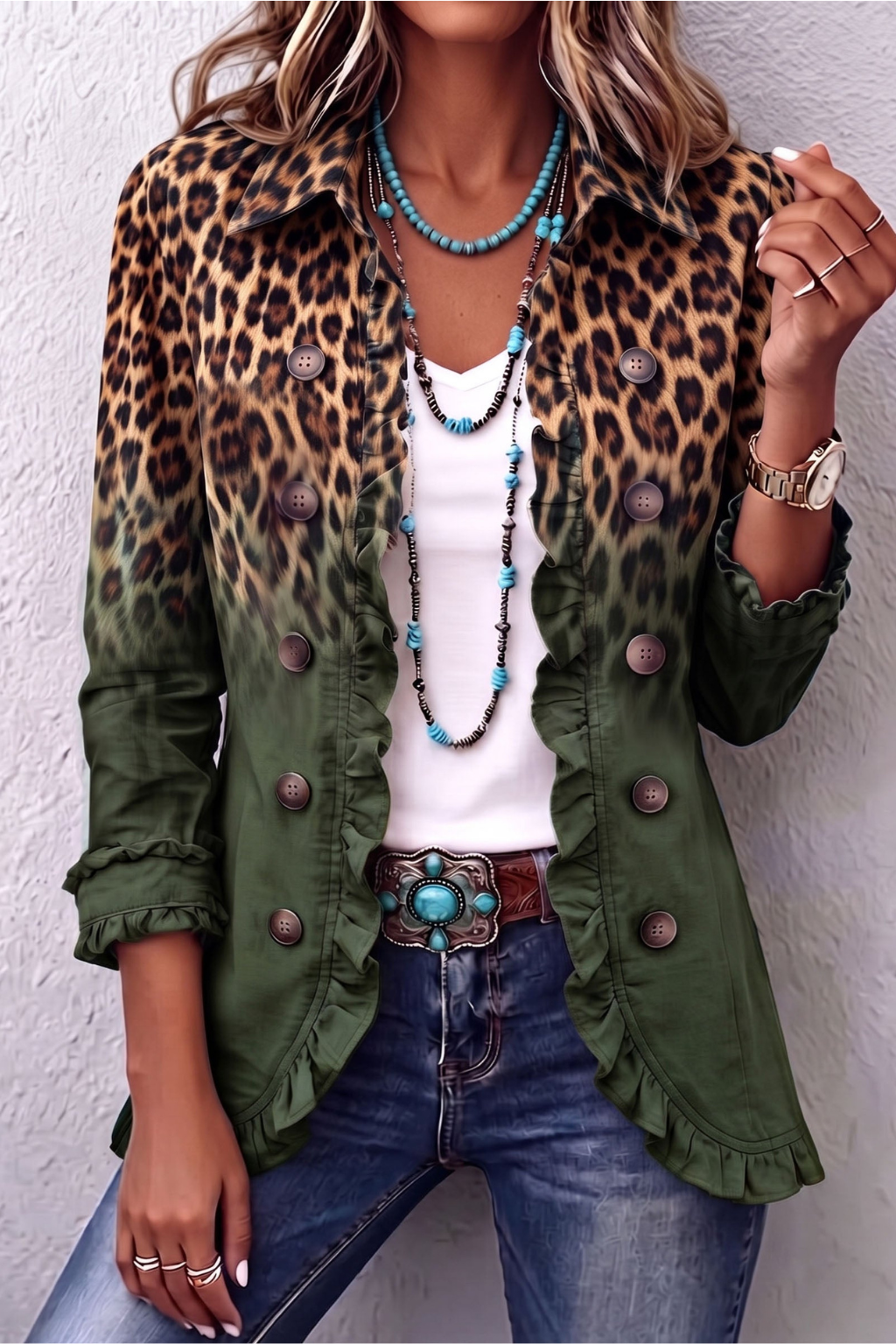 Daniela | Blazer de Leopardo Degradado con Volantes