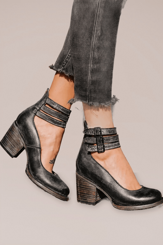 Sandalias Elena de tacón vintage elegantes de Van Laarhoven Mode, con diseño clásico y detalles sofisticados.