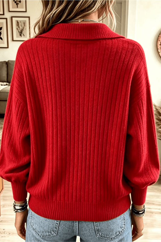 Encarnación | Cárdigan de Punto Acanalado con Cuello Polo - Vera Serrat