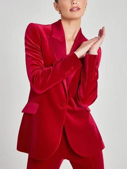 Blazer de Terciopelo Rojo con Solapas de Pico