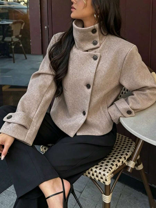 Abrigo de Lana con Cuello Alto