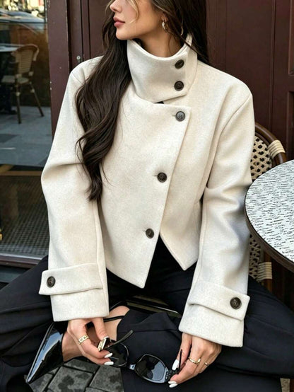 Abrigo de Lana con Cuello Alto