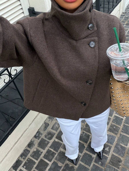 Abrigo de Lana con Cuello Alto