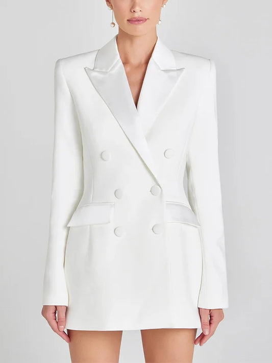 Blazer Cruzado de Satén Blanco