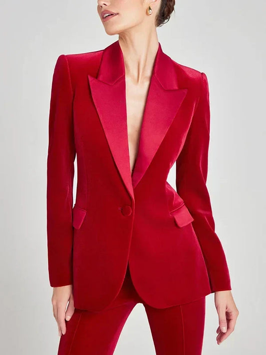 Blazer de Terciopelo Rojo con Solapas de Pico