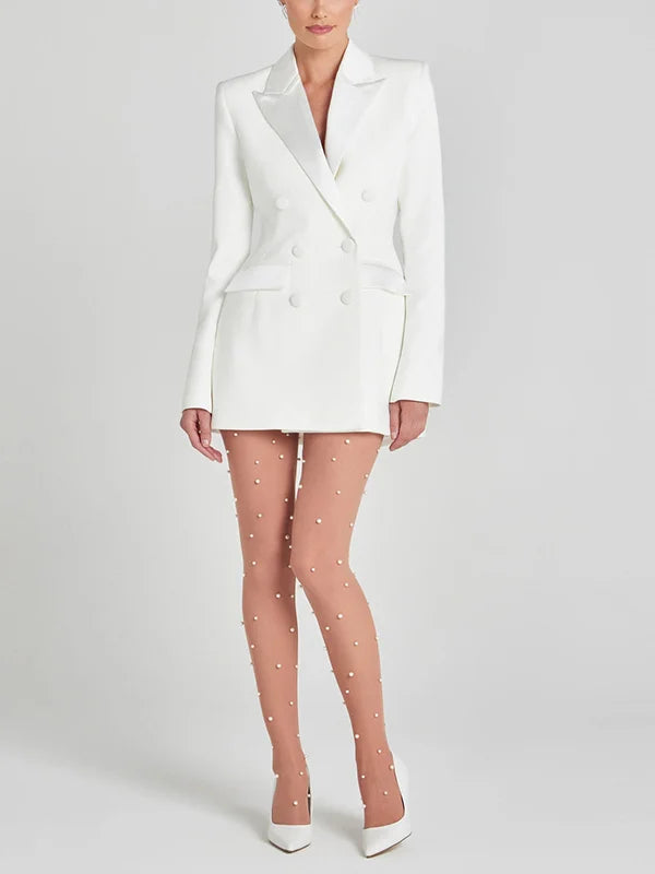 Blazer Cruzado de Satén Blanco