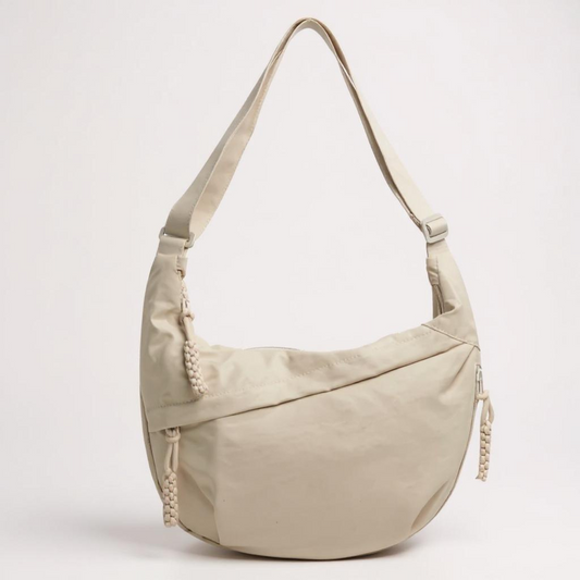 Bolso Bandolera de Nylon con Diseño Media Luna Beige