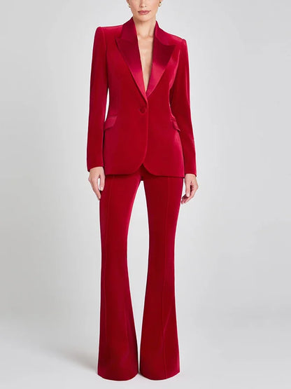 Blazer de Terciopelo Rojo con Solapas de Pico