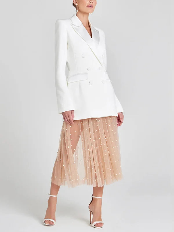 Blazer Cruzado de Satén Blanco