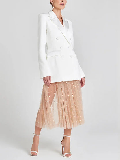 Blazer Cruzado de Satén Blanco