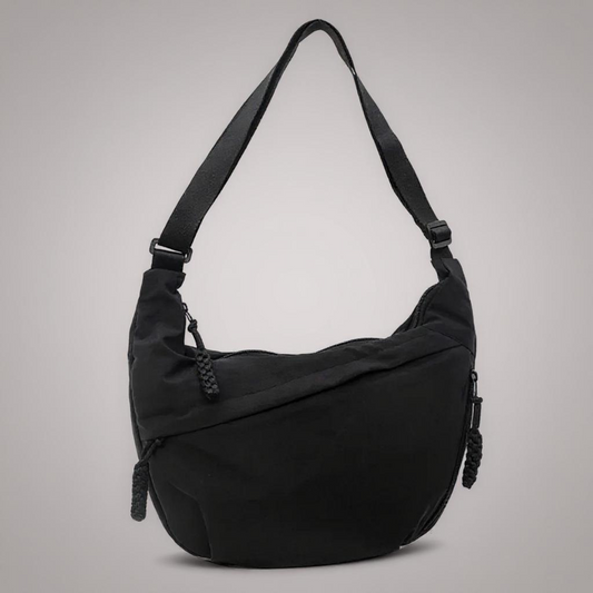 Bolso Bandolera de Nylon con Diseño Media Luna Negro