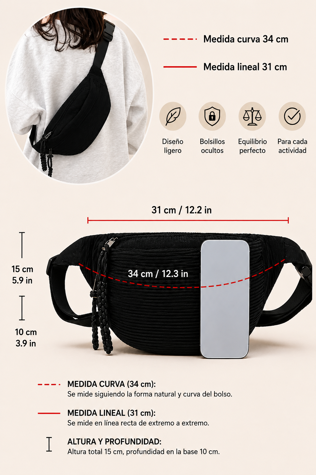 Bolso bandolera de pana de la marca Vera Serrat, con correa ajustable y diseño elegante en color neutro.