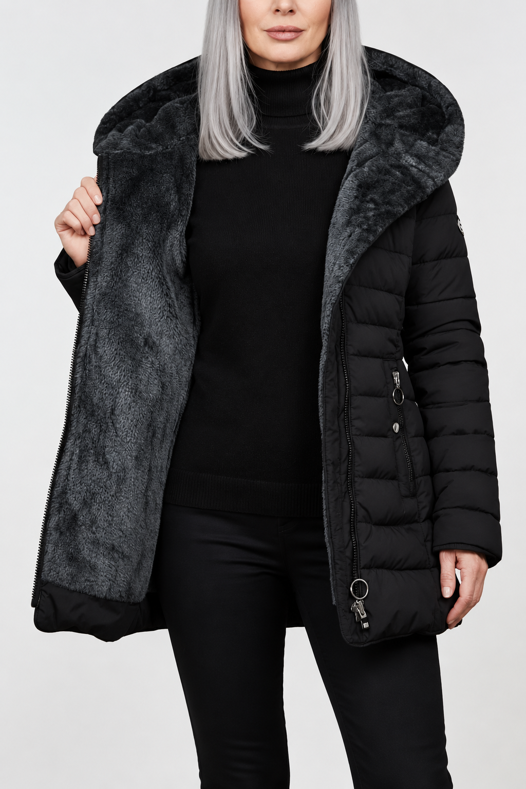 Alicia | Abrigo Slim Fit con Capucha de Pelo