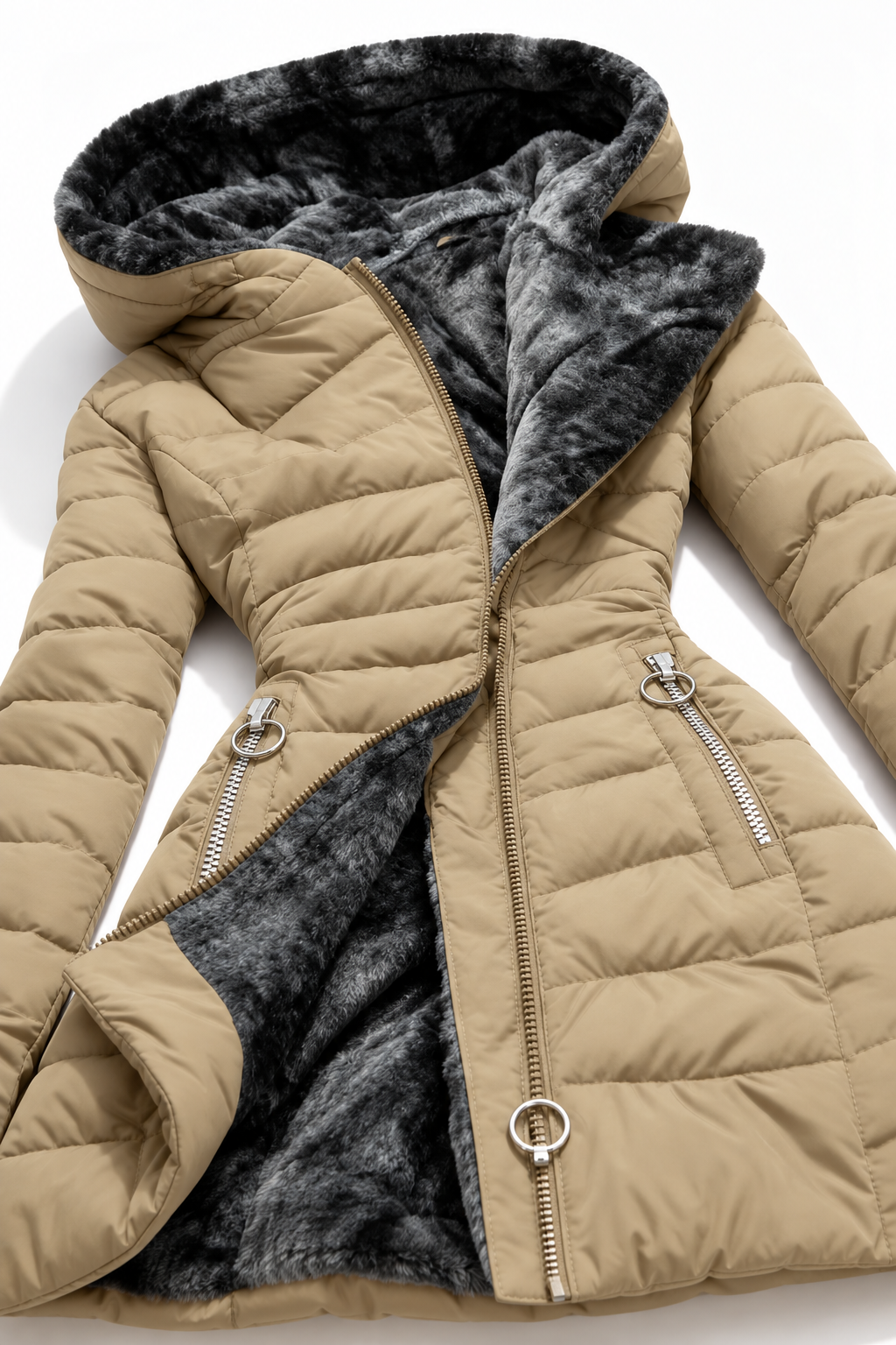 Alicia | Abrigo Slim Fit con Capucha de Pelo