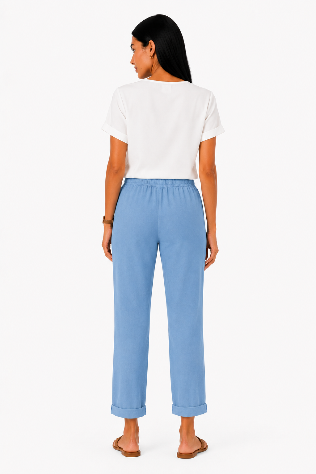 Pantalón fluido de Vera Serrat con cintura elástica, diseño cómodo y elegante, en color neutro, para un estilo casual y sofisticado.