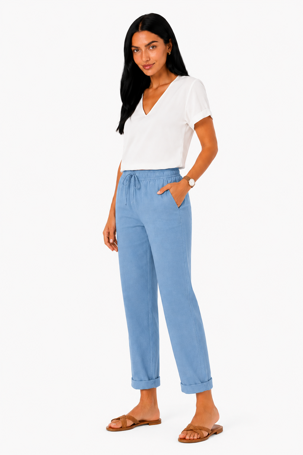 Pantalón fluido de Vera Serrat con cintura elástica, tejido ligero y cómodo para un estilo casual y moderno.