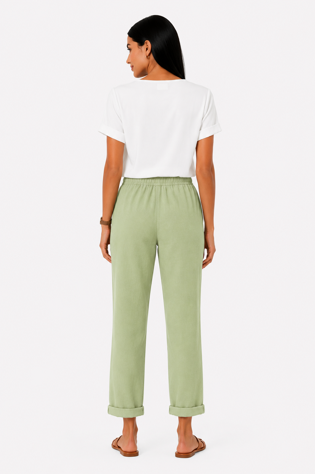 Pantalón fluido con cintura elástica de Vera Serrat, diseño cómodo y elegante en color neutro.