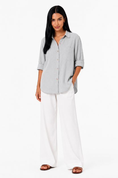 Blusa de lino premium Eva de Vera Serrat, con diseño elegante y tejido ligero, en color blanco, para looks sofisticados.