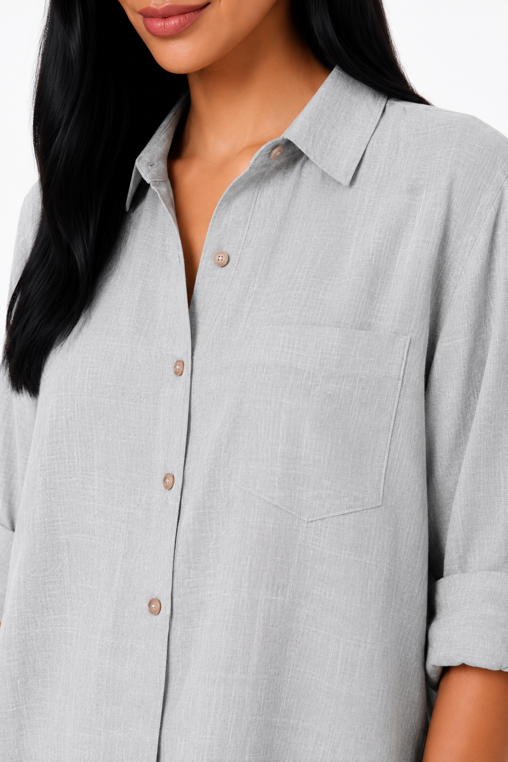 Blusa de lino Eva de Vera Serrat, prenda de vestir femenina en tela ligera y de alta calidad, color natural y diseño elegante.