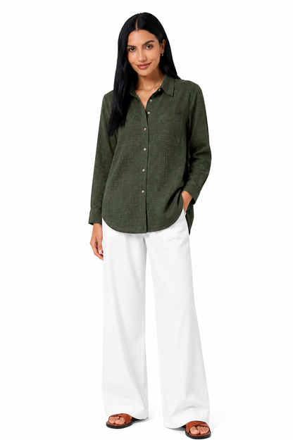 Blusa de lino premium Eva de la marca Vera Serrat, con diseño elegante y tejido ligero en color natural.