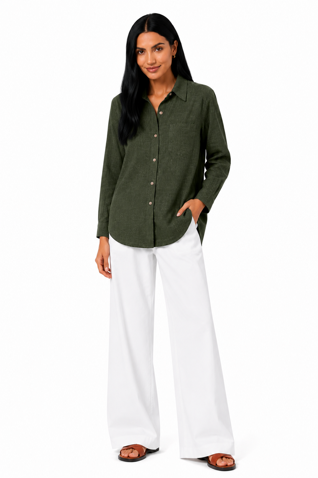 Blusa de lino premium Eva de Vera Serrat, diseño elegante y cómodo, en color blanco con detalles suaves y tejidos ligeros.