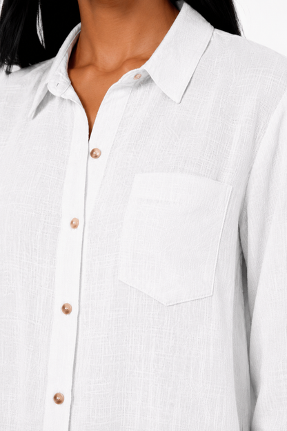 Blusa de lino premium Eva de Vera Serrat, con diseño elegante y detalles en tela ligera y fresca para mujer.