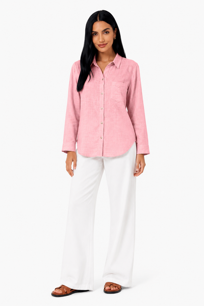 Blusa de lino premium Eva de Vera Serrat, diseño elegante con detalles ligeros y tejidos naturales en color neutro.