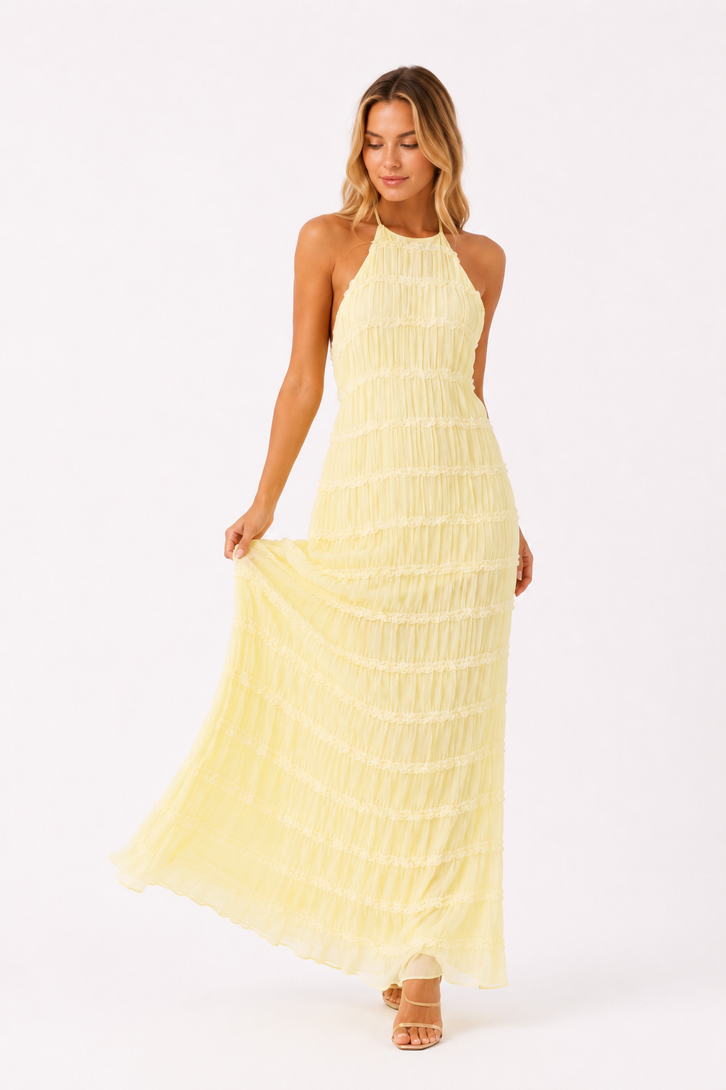 Vestido largo de verano Ángela de la marca NOA FERRER, con estilo elegante y diseño fresco, ideal para temporadas cálidas.