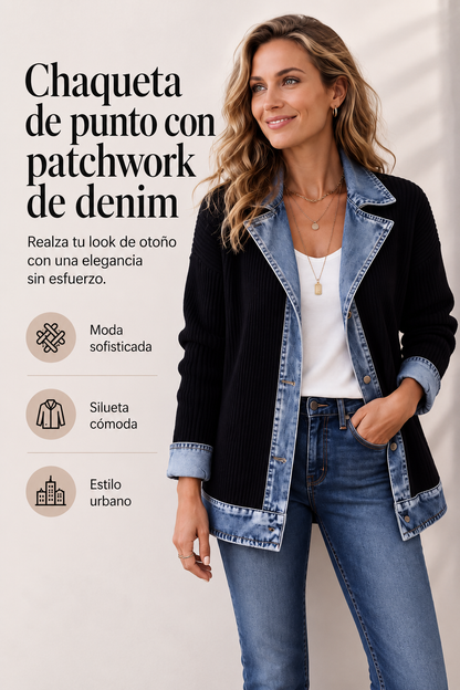 Alba | Camisa de Punto Canalé con Detalles Denim