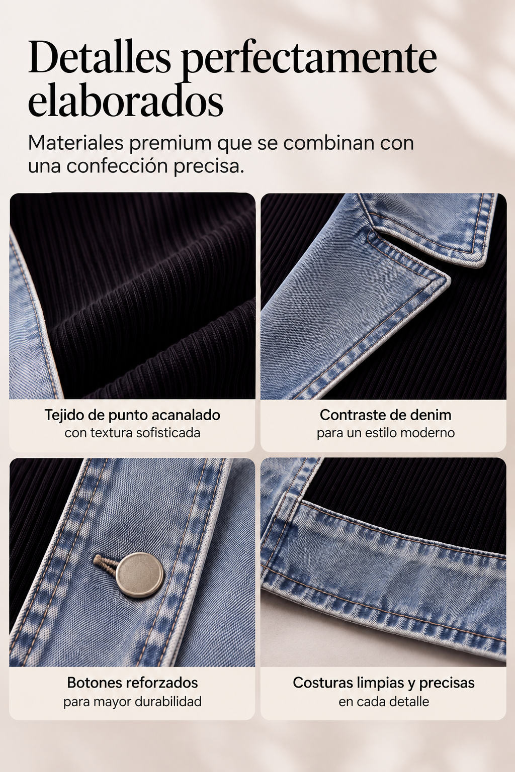 Alba | Camisa de Punto Canalé con Detalles Denim
