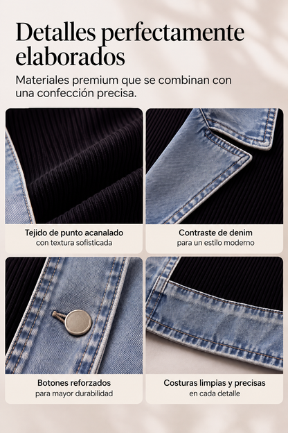 Alba | Camisa de Punto Canalé con Detalles Denim