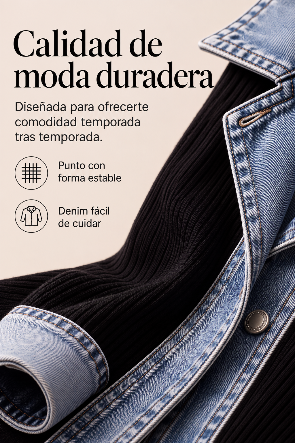 Alba | Camisa de Punto Canalé con Detalles Denim