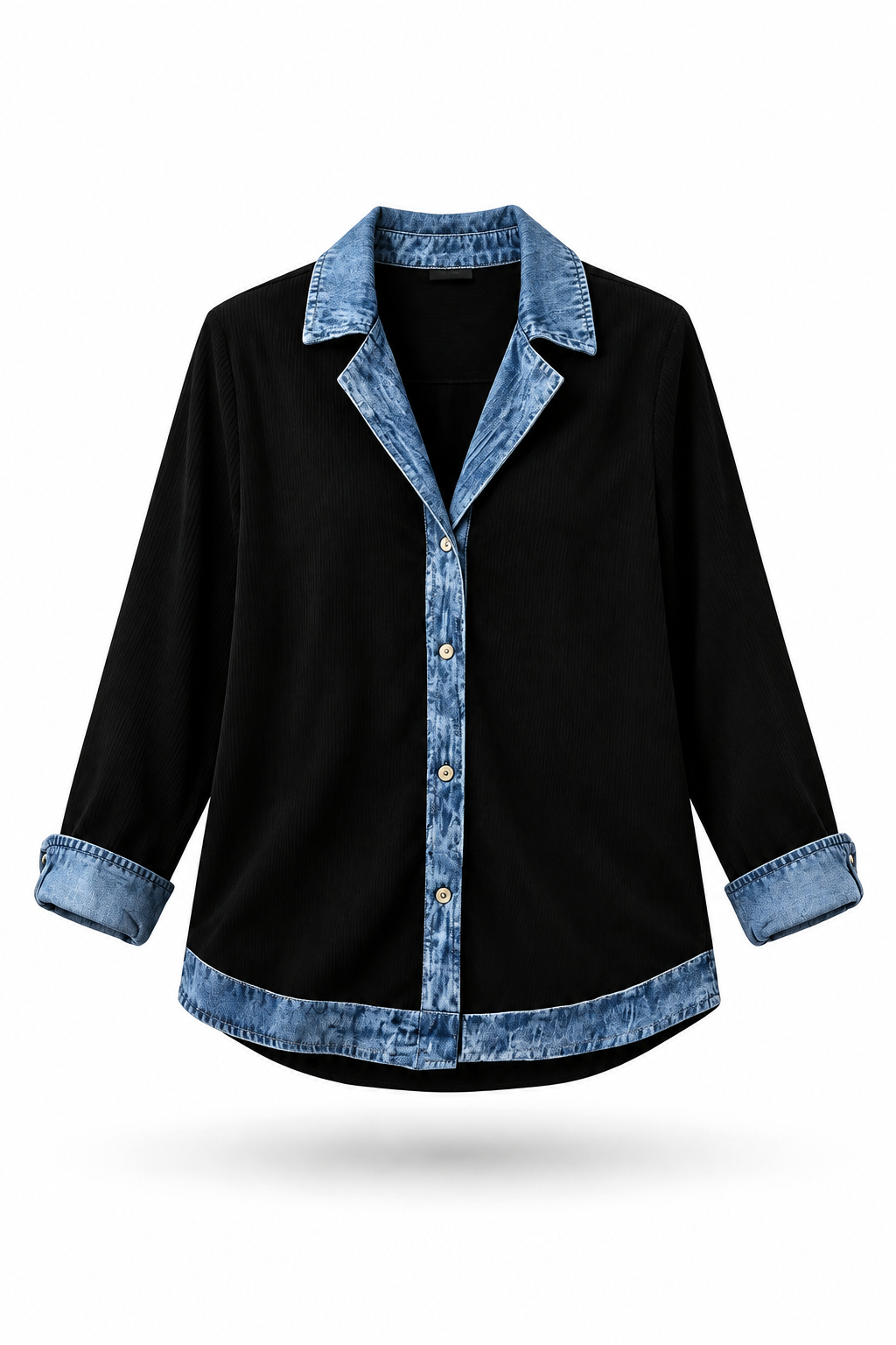 Alba | Camisa de Punto Canalé con Detalles Denim