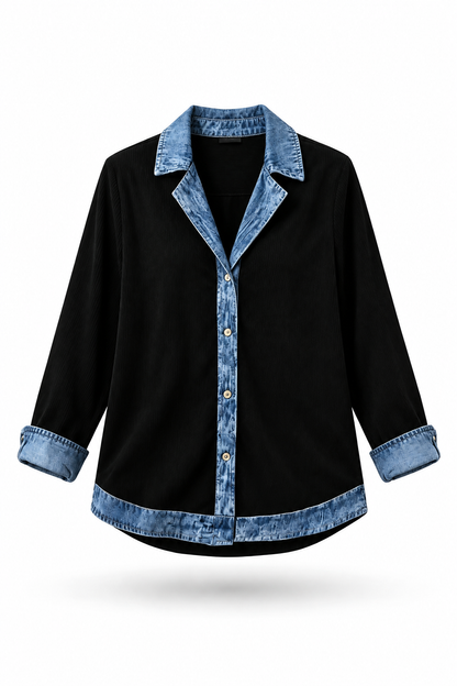 Alba | Camisa de Punto Canalé con Detalles Denim