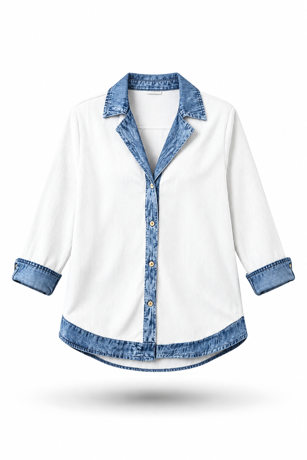 Alba | Camisa de Punto Canalé con Detalles Denim