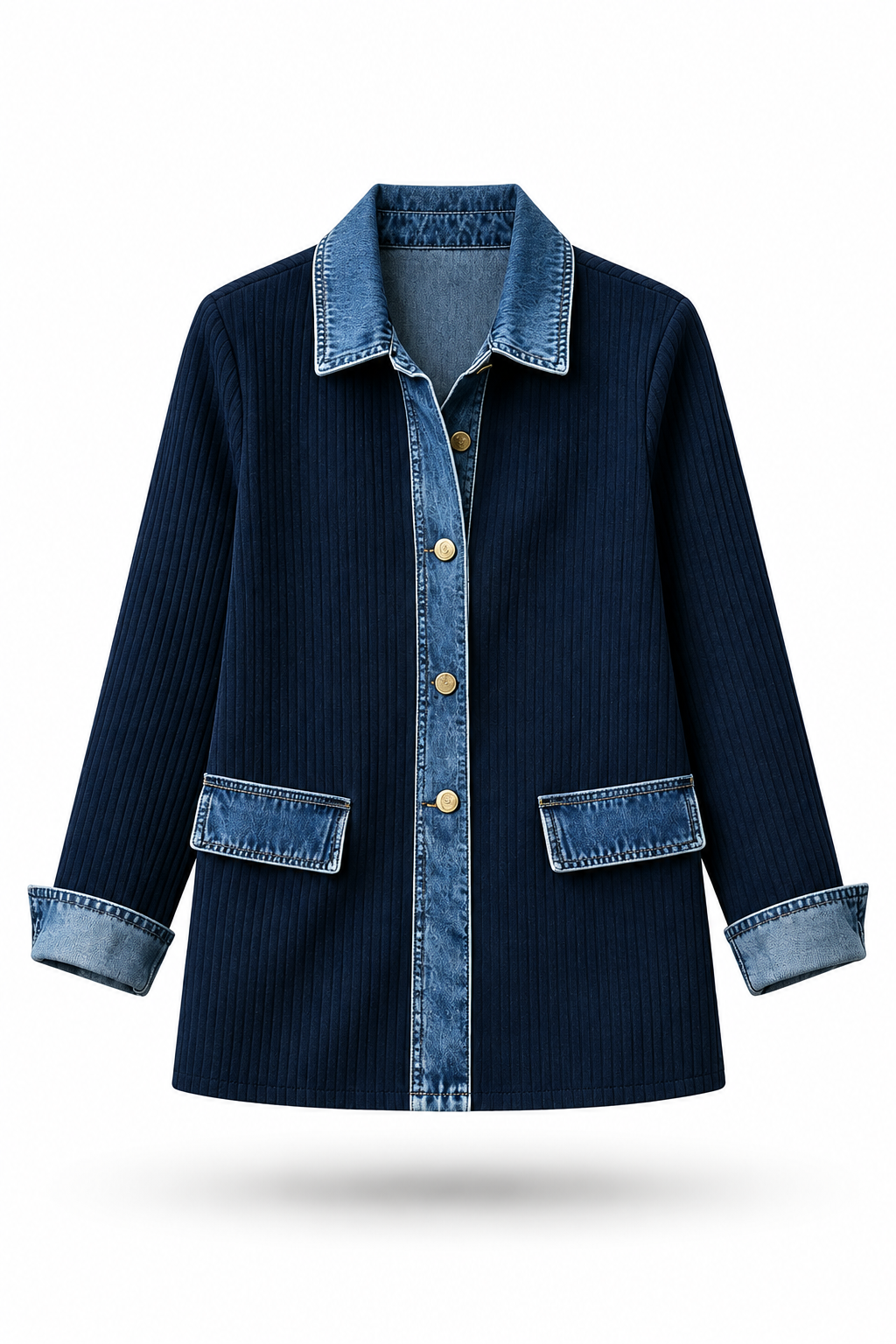 Alba | Camisa de Punto Canalé con Detalles Denim