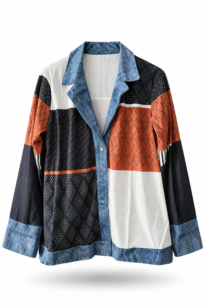 Alba | Camisa de Punto Canalé con Detalles Denim