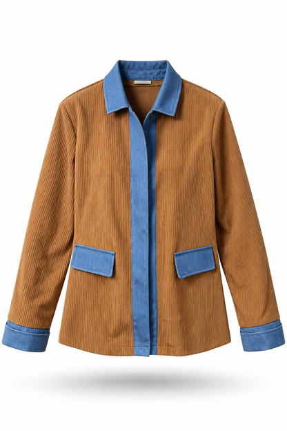 Alba | Camisa de Punto Canalé con Detalles Denim
