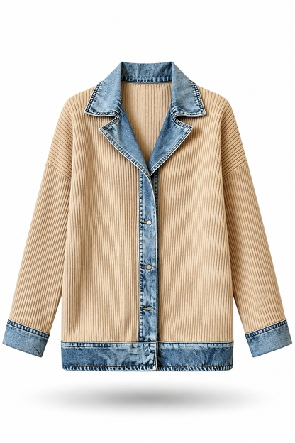 Alba | Camisa de Punto Canalé con Detalles Denim