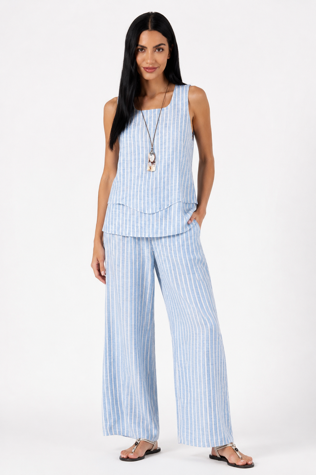 Marivellea | Conjunto de Rayas de Dos Piezas con Pantalón Ancho