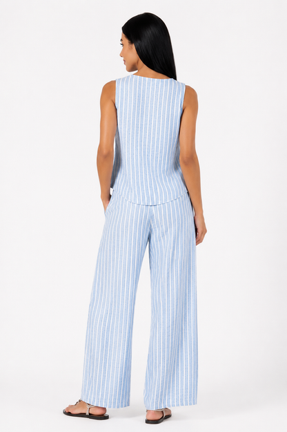 Marivellea | Conjunto de Rayas de Dos Piezas con Pantalón Ancho