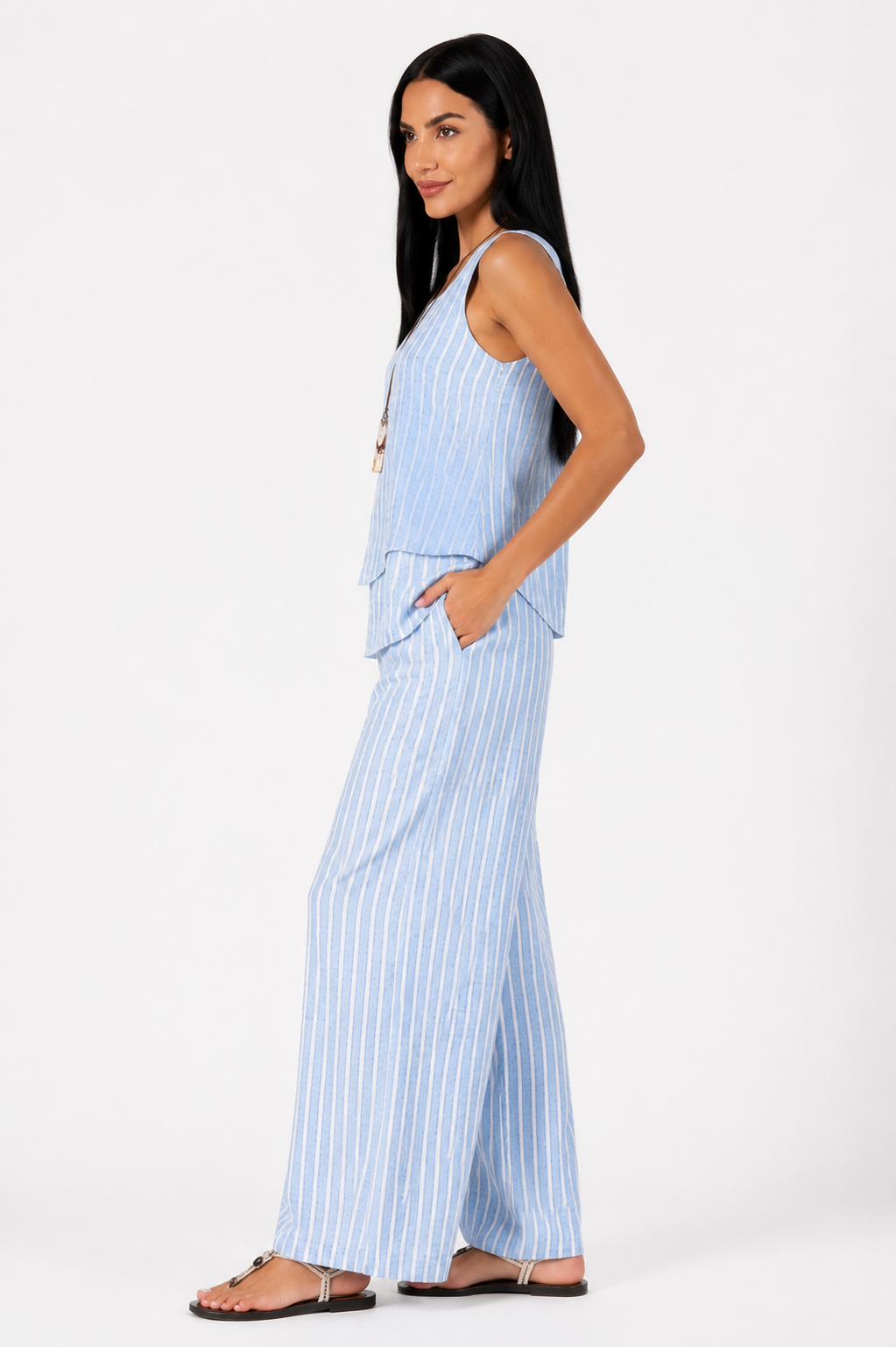 Marivellea | Conjunto de Rayas de Dos Piezas con Pantalón Ancho