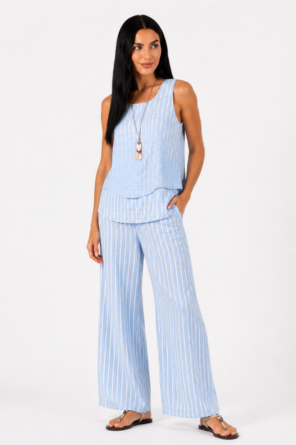 Marivellea | Conjunto de Rayas de Dos Piezas con Pantalón Ancho