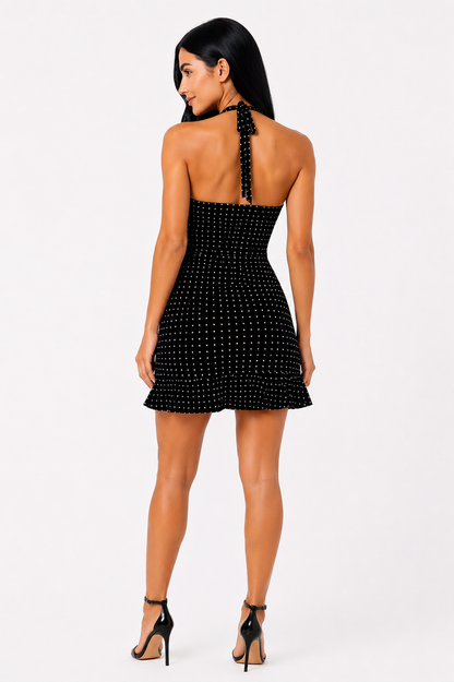 Vestido Luna Sculpt de Vera Serrat, vestido ajustado y elegante en color negro con detalles de escote en V y mangas largas.