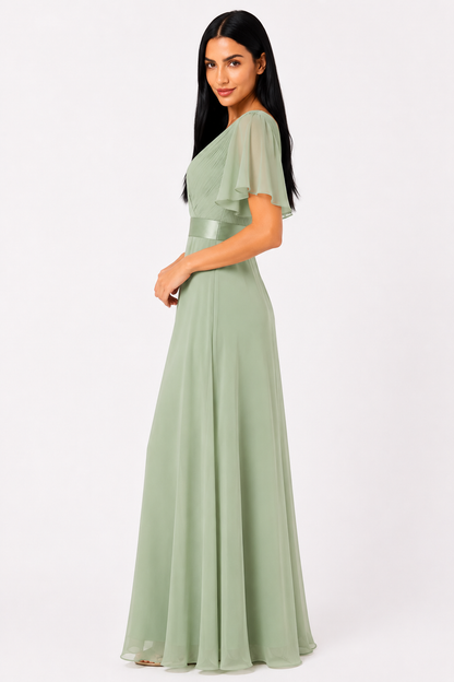 Vestido de gasa elegante de talle alto Mónica de Vera Serrat, con detalles suaves y fluidez en la tela.