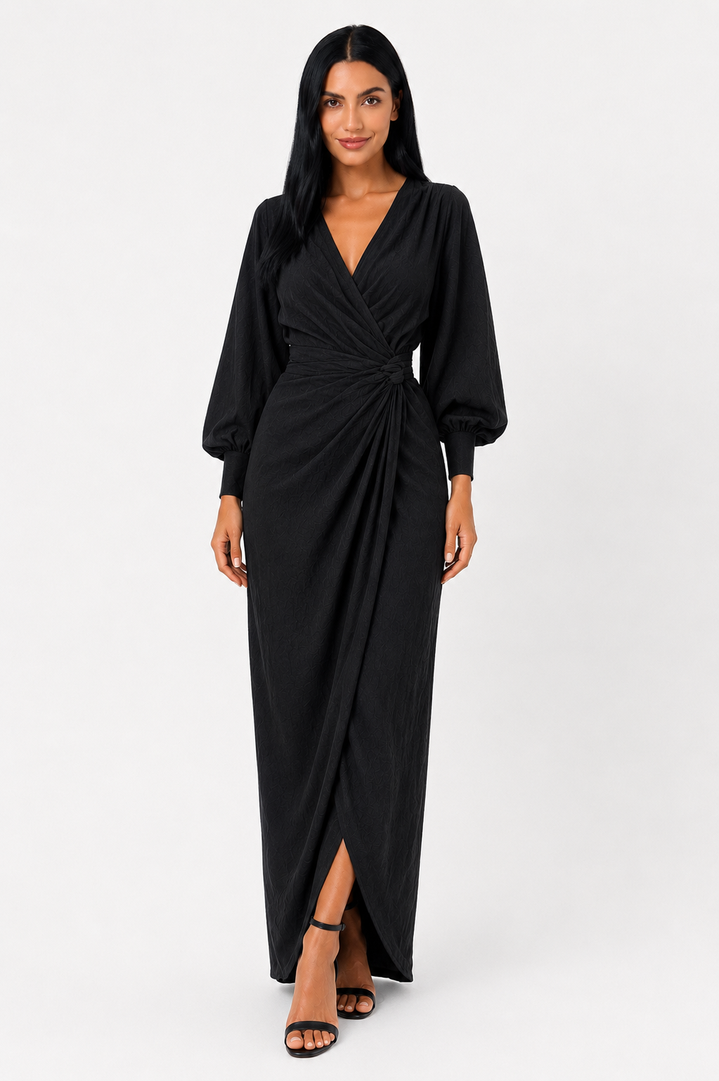 Vestido largo de lino Fudon con escote en V, diseño elegante y cómodo, ideal para verano y ocasiones especiales.