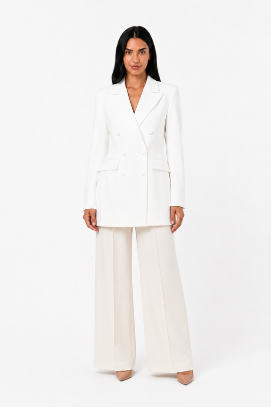 Blazer Cruzado de Satén Blanco
