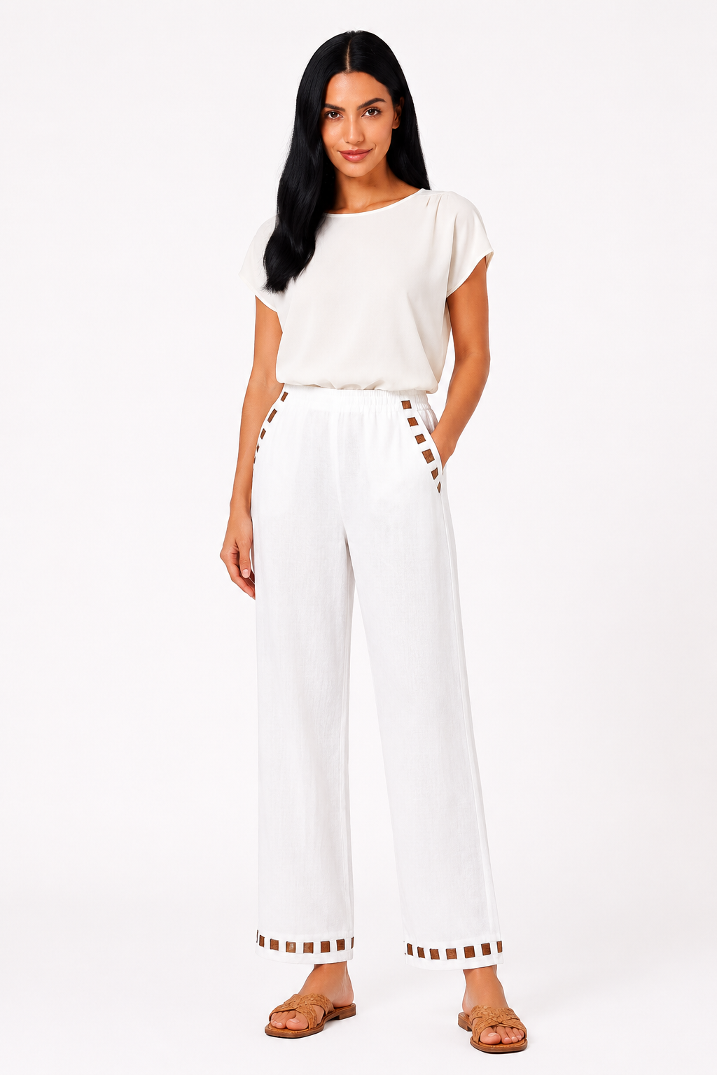 Pantalón de lino chic para mujer de Vera Serrat, con diseño elegante y cómodo, en color neutro.